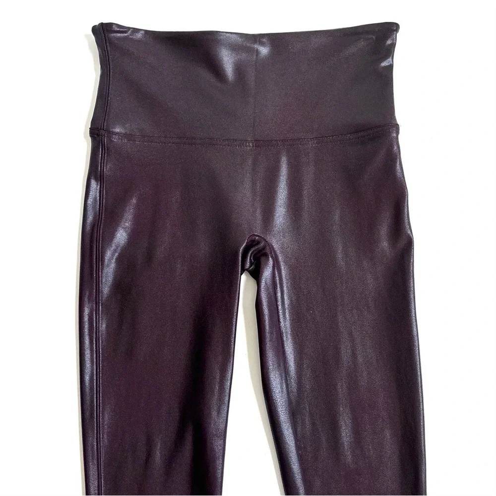 SPANX Faux Leather Leggings High-Waisted Wine Burgundy Size Large - Picture 6 of 16